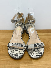Load image into Gallery viewer, Snake Print Low Block Heel Ankle Strap Sandals

