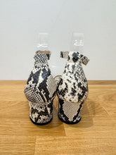 Load image into Gallery viewer, Snake Print Low Block Heel Ankle Strap Sandals

