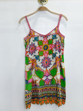 Load image into Gallery viewer, Retro Floral Kaleidoscope Print Spaghetti Strap Mini Sundress with Crochet Hem (orig. ~$360)
