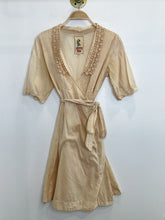 Load image into Gallery viewer, Cotton Short Sleeve Wrap Dress with Crocheted Collar
