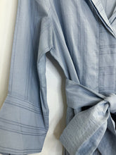 Load image into Gallery viewer, Tonal Striped 3/4 Sleeve Button Front Pleated Midi Dress with Tie Belt
