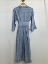 Load image into Gallery viewer, Tonal Striped 3/4 Sleeve Button Front Pleated Midi Dress with Tie Belt

