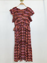 Load image into Gallery viewer, Bendetta Silk Marbled Flutter Sleeve Midi Dress with Peplum (orig. $750)
