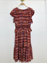 Load image into Gallery viewer, Bendetta Silk Marbled Flutter Sleeve Midi Dress with Peplum (orig. $750)

