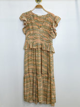 Load image into Gallery viewer, Bendetta Silk Marbled Flutter Sleeve Midi Dress with Peplum (orig. $750)
