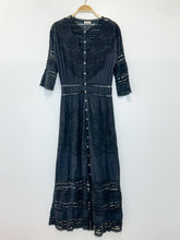 Load image into Gallery viewer, Cotton Long Sleeve Lace Eyelet Button Front Midi Dress
