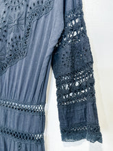 Load image into Gallery viewer, Cotton Long Sleeve Lace Eyelet Button Front Midi Dress
