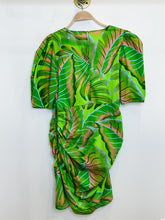 Load image into Gallery viewer, Puff Sleeve Leaf Print Ruched Skirt Knee Length Dress (NWT, orig. $190)
