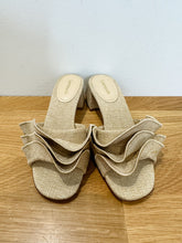 Load image into Gallery viewer, Brigitte Ruffled Raffia Block Heel Mules (NEW, orig. $315)
