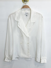 Load image into Gallery viewer, Double Breasted Long Sleeve Blouse with Ruffled Trim
