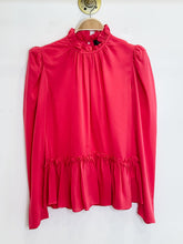 Load image into Gallery viewer, Silk Long Sleeve Ruffled Peplum Blouse
