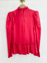 Load image into Gallery viewer, Silk Long Sleeve Ruffled Peplum Blouse
