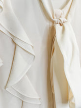Load image into Gallery viewer, Silk Flutter Sleeve Button Up Blouse with Neck Tie
