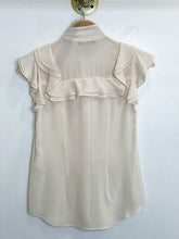 Load image into Gallery viewer, Silk Flutter Sleeve Button Up Blouse with Neck Tie
