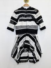 Load image into Gallery viewer, Moonlight Multi-Textured Lace Striped Mini Dress with Short Sleeve Capelet + Asymmetric Peplum (orig. $549)
