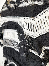 Load image into Gallery viewer, Moonlight Multi-Textured Lace Striped Mini Dress with Short Sleeve Capelet + Asymmetric Peplum (orig. $549)
