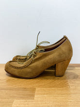Load image into Gallery viewer, Suede Lace Up Wood Heel Shoe
