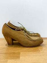 Load image into Gallery viewer, Suede Lace Up Wood Heel Shoe
