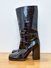 Load image into Gallery viewer, Patent Leather Square Toe Heeled Boots (NEW)
