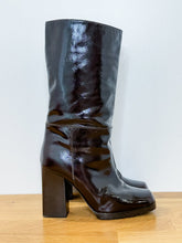 Load image into Gallery viewer, Patent Leather Square Toe Heeled Boots (NEW)
