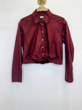 Load image into Gallery viewer, Cropped Long Sleeve Button Up Shirt with Twisted Waistband
