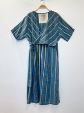 Load image into Gallery viewer, Short Sleeve Metallic Striped Wrap Dress
