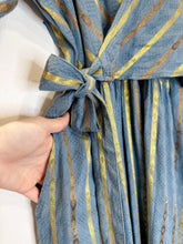 Load image into Gallery viewer, Short Sleeve Metallic Striped Wrap Dress
