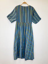 Load image into Gallery viewer, Short Sleeve Metallic Striped Wrap Dress
