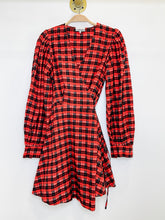 Load image into Gallery viewer, Shimmery Plaid Balloon Sleeve Wrap Dress
