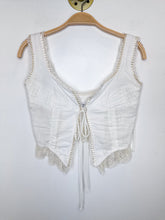 Load image into Gallery viewer, Linen Corset Top with Lace + Ribbon Trim (orig. $250)
