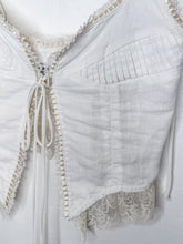 Load image into Gallery viewer, Linen Corset Top with Lace + Ribbon Trim (orig. $250)
