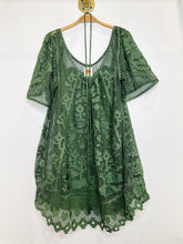Load image into Gallery viewer, Embroidered Mesh Short Sleeve Mini Dress with Slip + Beaded Tie Belt (NWT, orig. $248)
