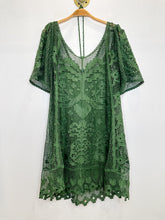 Load image into Gallery viewer, Embroidered Mesh Short Sleeve Mini Dress with Slip + Beaded Tie Belt (NWT, orig. $248)
