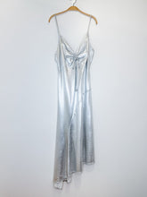 Load image into Gallery viewer, Metallic Spaghetti Strap Asymmetric Midi Dress (NWT, orig. $299)
