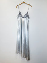 Load image into Gallery viewer, Metallic Spaghetti Strap Asymmetric Midi Dress (NWT, orig. $299)
