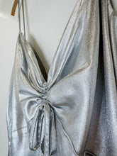 Load image into Gallery viewer, Metallic Spaghetti Strap Asymmetric Midi Dress (NWT, orig. $299)
