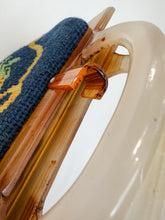 Load image into Gallery viewer, Vintage Needlepoint Handbag with Lucite Handle + Trojan Motif
