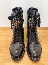 Load image into Gallery viewer, Stoop Rainbow Crystal Croc Embossed Leather Combat Boots (NEW, orig. $300)
