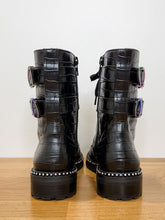 Load image into Gallery viewer, Stoop Rainbow Crystal Croc Embossed Leather Combat Boots (NEW, orig. $300)
