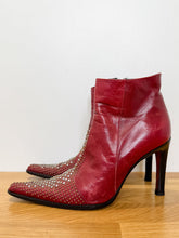 Load image into Gallery viewer, Italian Leather High Heel Ankle Boots with Crystal + Stud Embellishments
