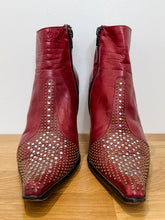 Load image into Gallery viewer, Italian Leather High Heel Ankle Boots with Crystal + Stud Embellishments
