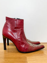 Load image into Gallery viewer, Italian Leather High Heel Ankle Boots with Crystal + Stud Embellishments
