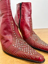 Load image into Gallery viewer, Italian Leather High Heel Ankle Boots with Crystal + Stud Embellishments
