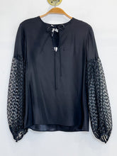Load image into Gallery viewer, Silk Long Sleeve Blouse with Chevron Lace Panels (NWT, orig. $548)
