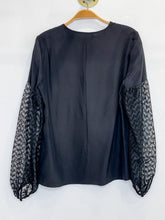 Load image into Gallery viewer, Silk Long Sleeve Blouse with Chevron Lace Panels (NWT, orig. $548)

