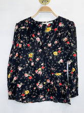 Load image into Gallery viewer, Sheer Floral Asymmetrical Button Front Long Sleeve Blouse

