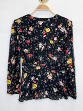 Load image into Gallery viewer, Sheer Floral Asymmetrical Button Front Long Sleeve Blouse
