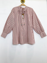Load image into Gallery viewer, Balloon Sleeve Striped Blouse with Beaded Ties (NWT, orig. $248)
