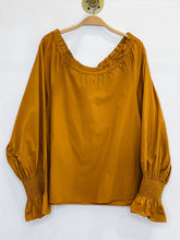 Load image into Gallery viewer, Cotton Wide Neck Balloon Smocked Cuff Sleeve Blouse

