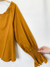 Load image into Gallery viewer, Cotton Wide Neck Balloon Smocked Cuff Sleeve Blouse
